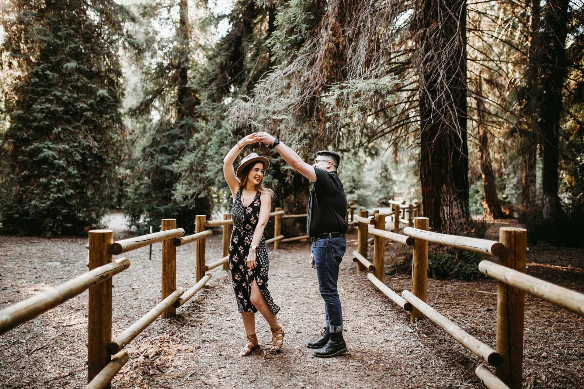 Vital couple dancing in the forrest